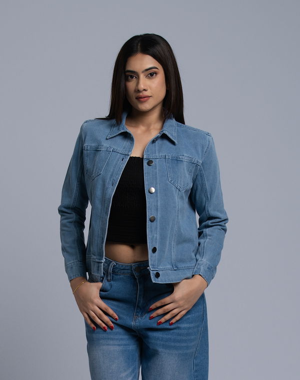 NOLIMIT Women's Shirt Collar Denim Jacket Light Blue