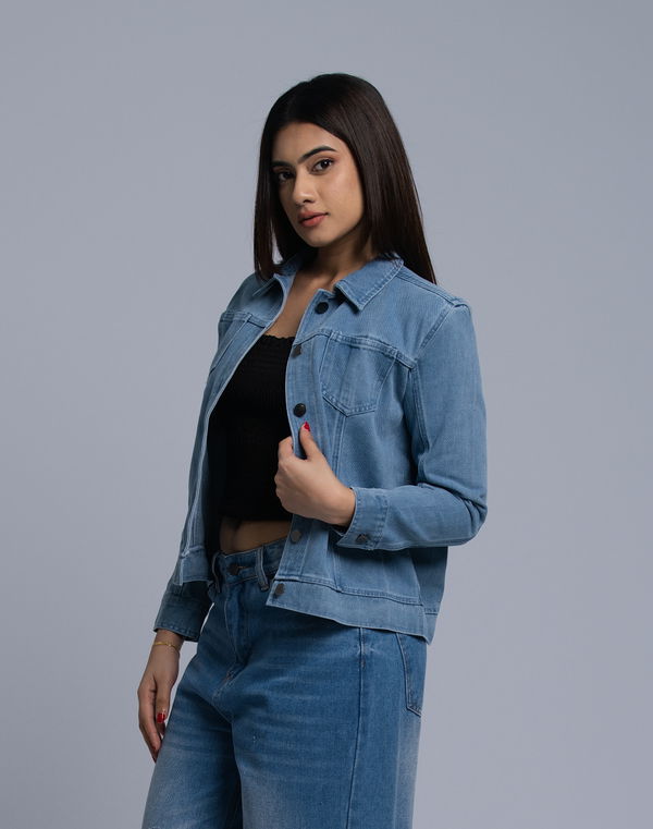 NOLIMIT Women's Shirt Collar Denim Jacket Light Blue
