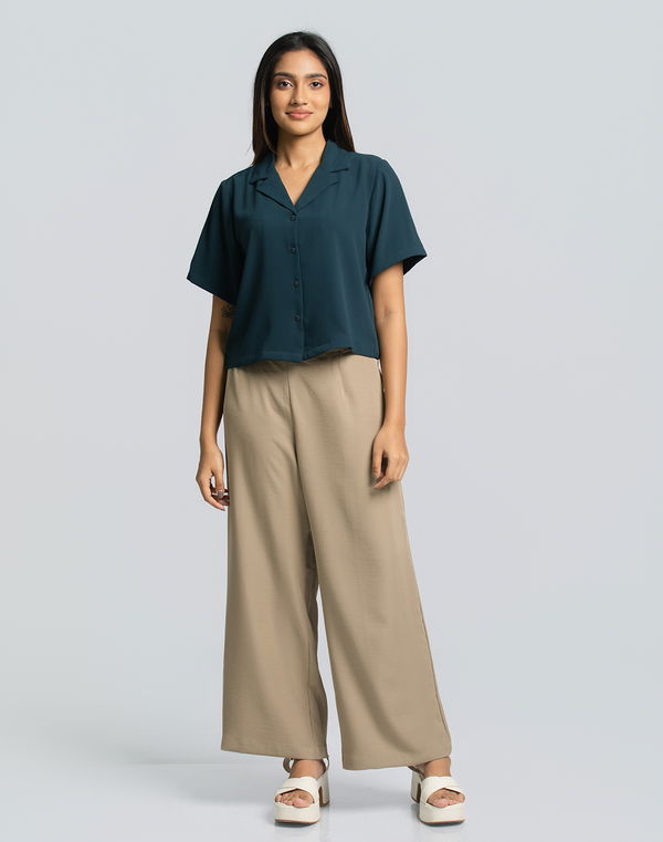 NOLIMIT Women's Shirt Collar Formal Blouse Dark Green