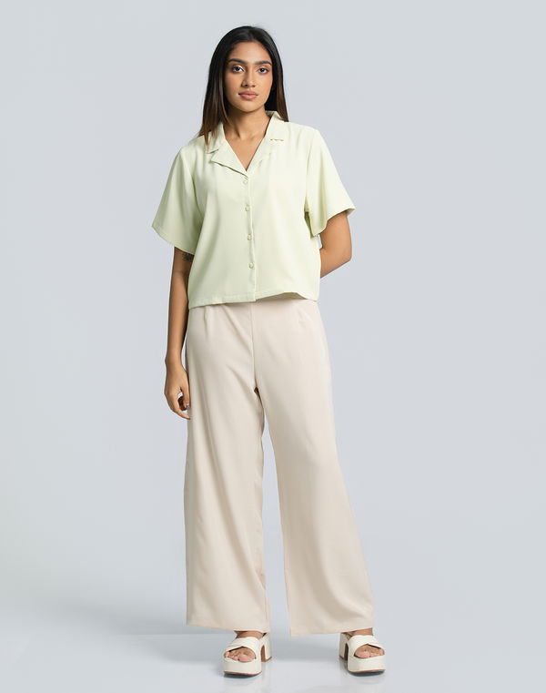 NOLIMIT Women's Shirt Collar Formal Blouse Light Green