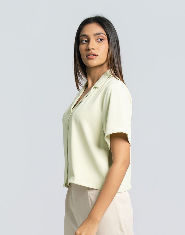 NOLIMIT Women's Shirt Collar Formal Blouse Light Green