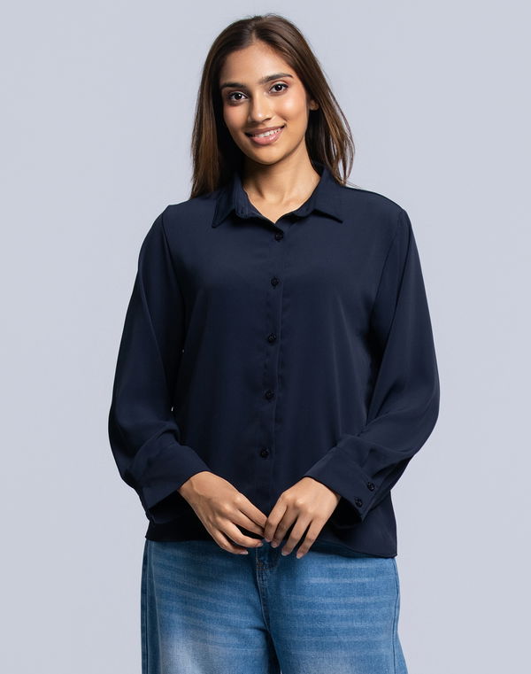 NOLIMIT Women's Shirt Collar Formal Blouse Navy