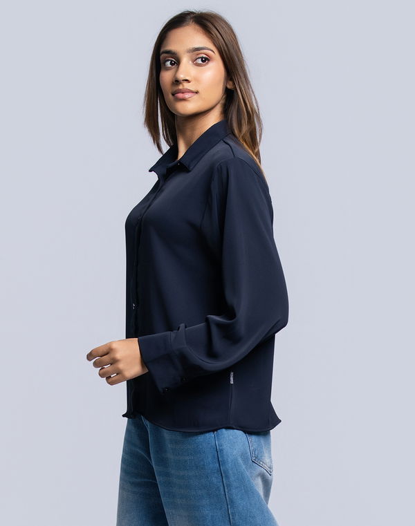 NOLIMIT Women's Shirt Collar Formal Blouse Navy