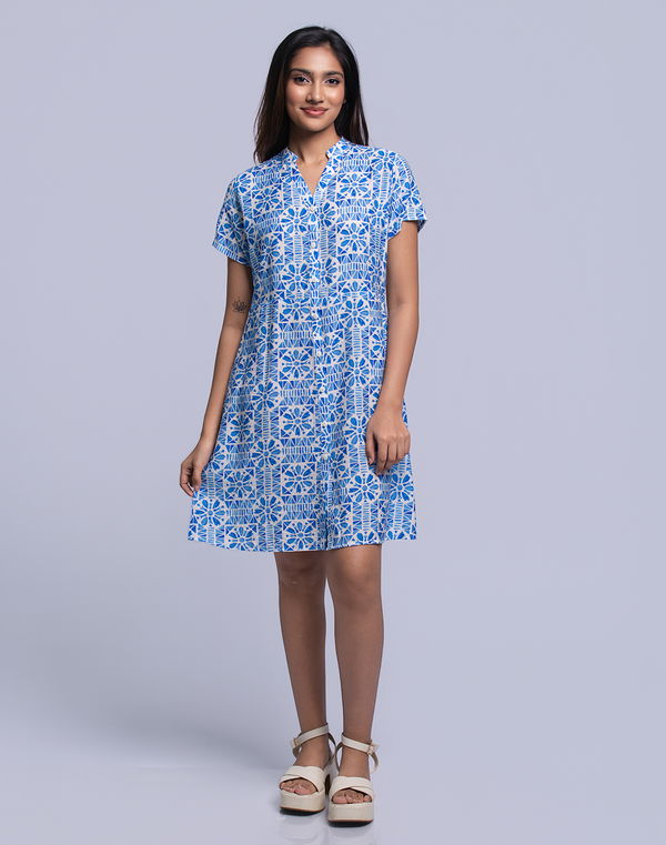 NOLIMIT Women's V Neck Printed Casual Dress Blue
