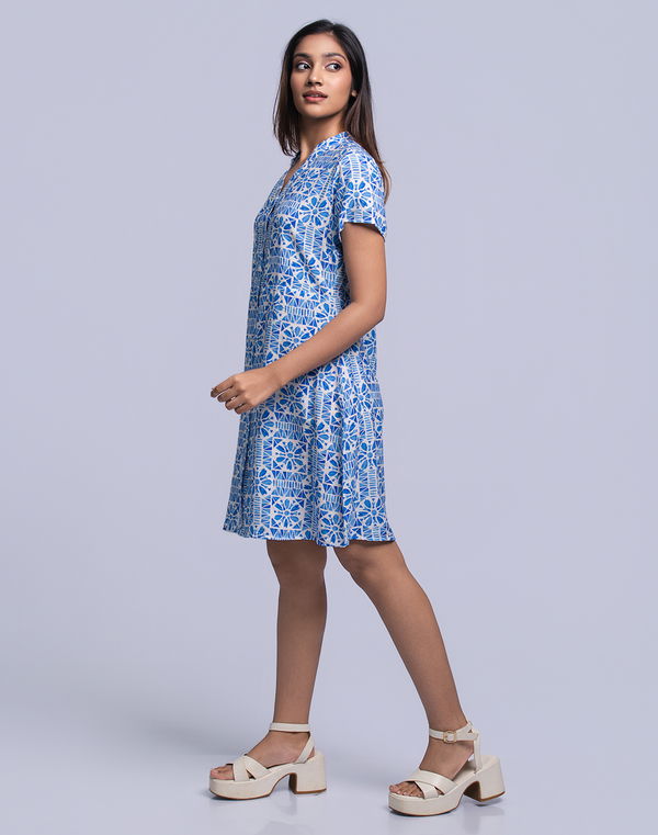 NOLIMIT Women's V Neck Printed Casual Dress Blue