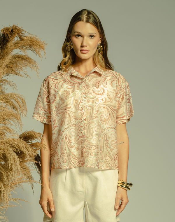 NOLIMIT Women's Casual Printed Blouse - Cream/Brown/Green