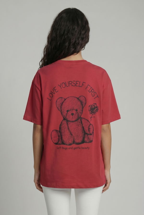 NOLIMIT Women's Screen Print Oversized T-Shirt Red