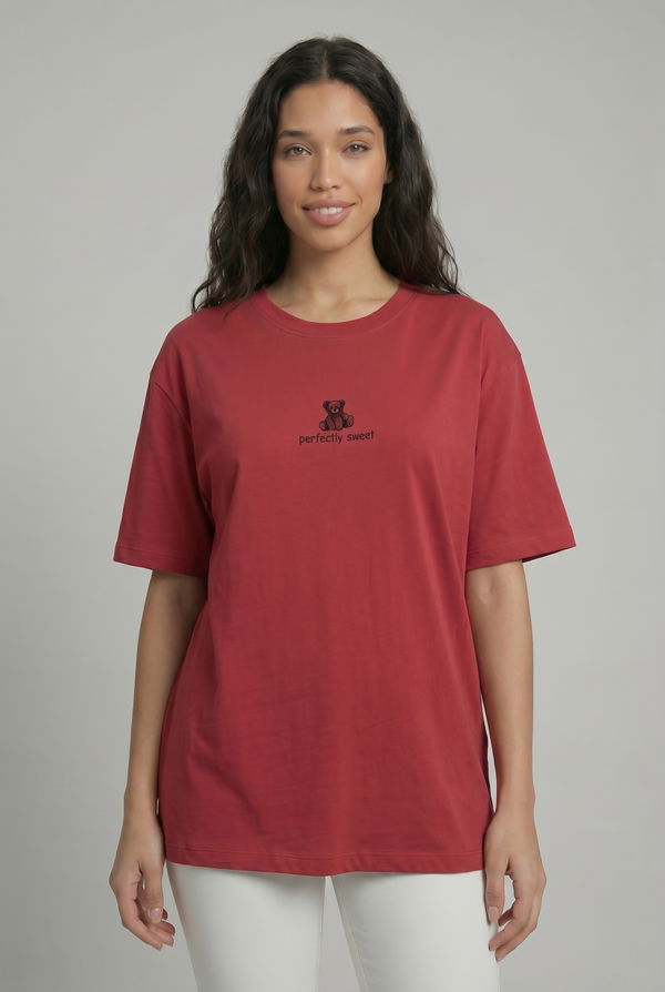 NOLIMIT Women's Screen Print Oversized T-Shirt Red