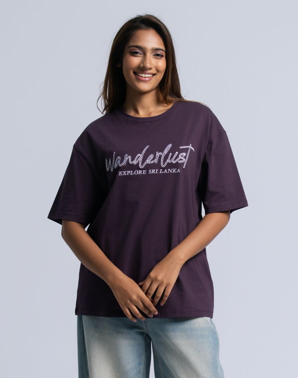 PINK ELEPHANT Women's Oversized Flock Print T-Shirt Purple