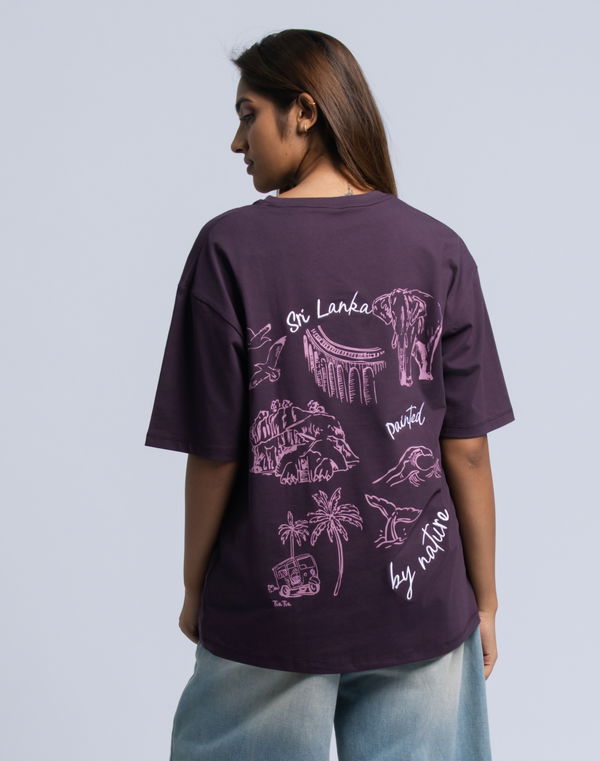 PINK ELEPHANT Women's Oversized Flock Print T-Shirt Purple
