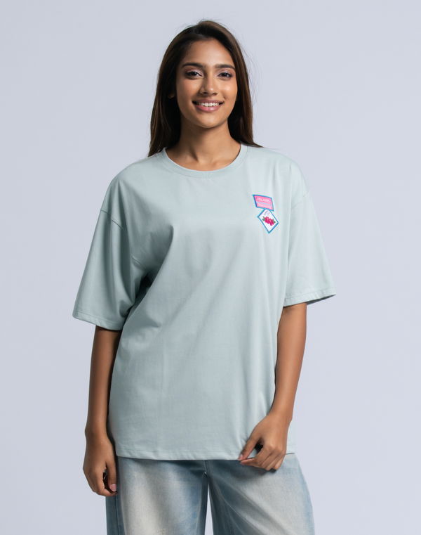 PINK ELEPHANT Women's Oversized Graphic T-Shirt Sea Green