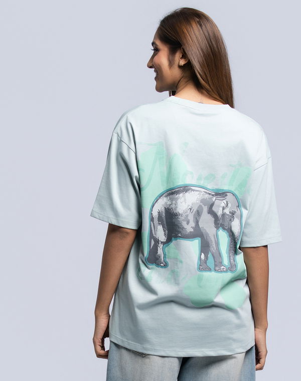 PINK ELEPHANT Women's Oversized Screen Print T-Shirt Sea Green