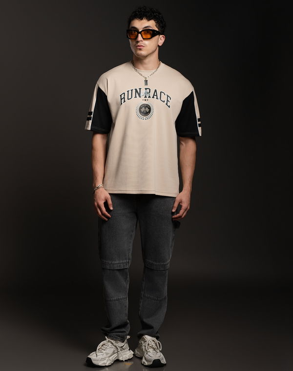 REVIVE Men's Oversized T-Shirt Beige