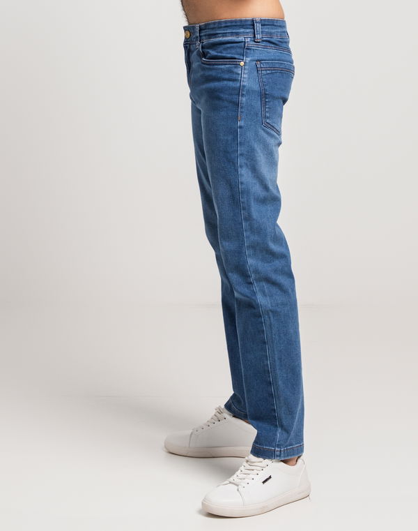 TOM DAVID Men's Straight Fit Standard Waist Jeans Mid Blue