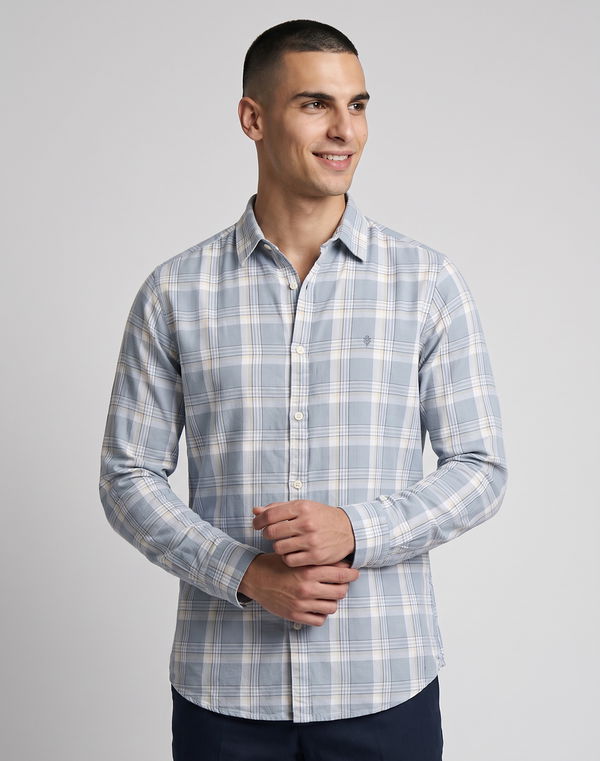 TOM DAVID Men's Check Casual Shirt Blue