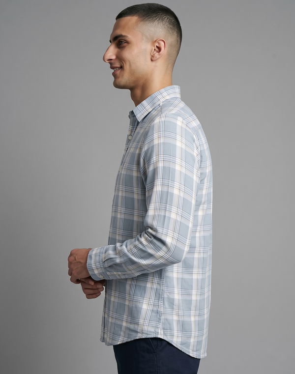 TOM DAVID Men's Check Casual Shirt Blue