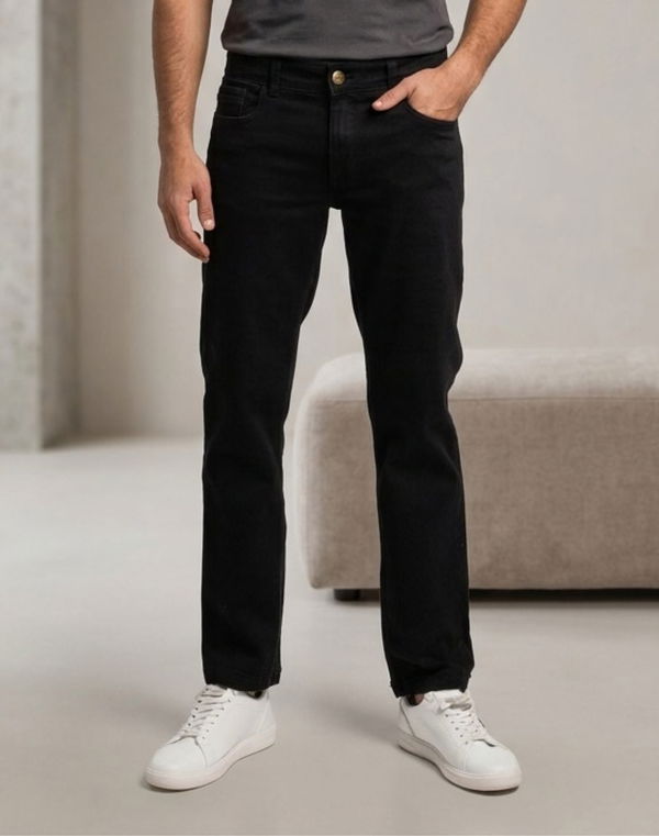TOM DAVID Men's Regular Fit Standard Waist Jeans Black