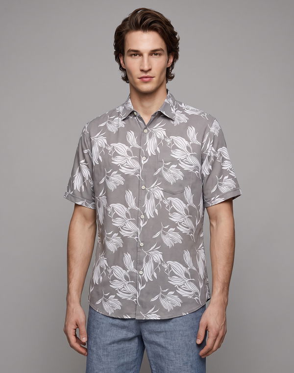 TOM DAVID Men's Slim Fit Casual Printed Cotton Shirt Gray