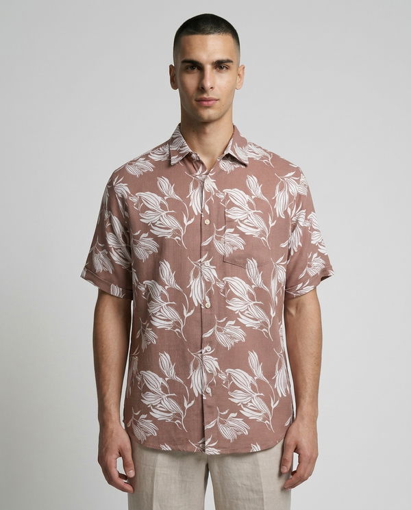 TOM DAVID Men's Slim Fit Casual Printed Cotton Shirt Pink