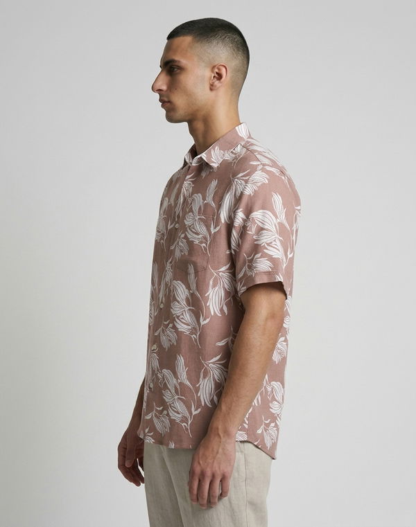 TOM DAVID Men's Slim Fit Casual Printed Cotton Shirt Pink