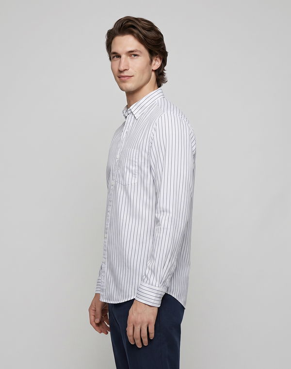 TOM DAVID Men's Slim Fit Casual Stripe Cotton Shirt White