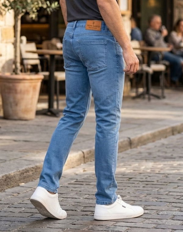 TOM DAVID Men's Slim Fit Standard Waist Jeans Light Blue