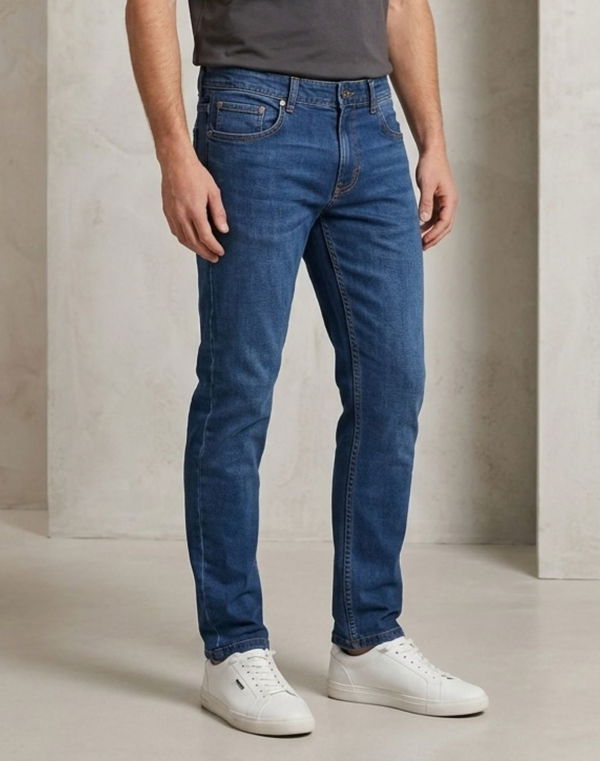 TOM DAVID Men's Slim Fit Standard Waist Jeans Mid Blue