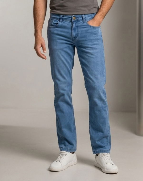 TOM DAVID Men's Straight Fit Standard Waist Jeans Light Blue