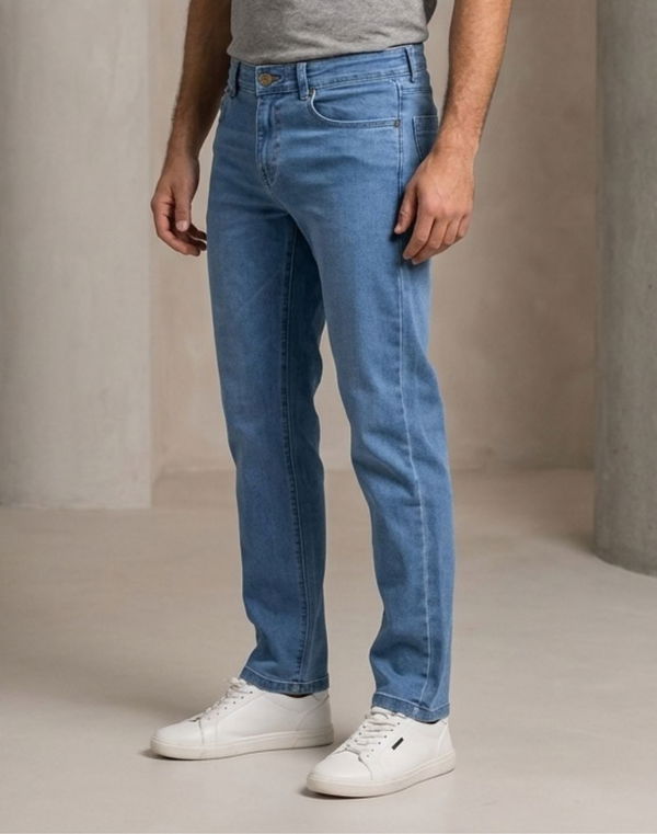 TOM DAVID Men's Straight Fit Standard Waist Jeans Light Blue