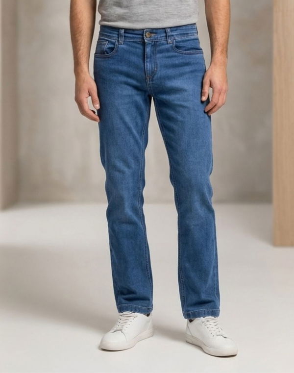 TOM DAVID Men's Straight Fit Standard Waist Jeans Mid Blue