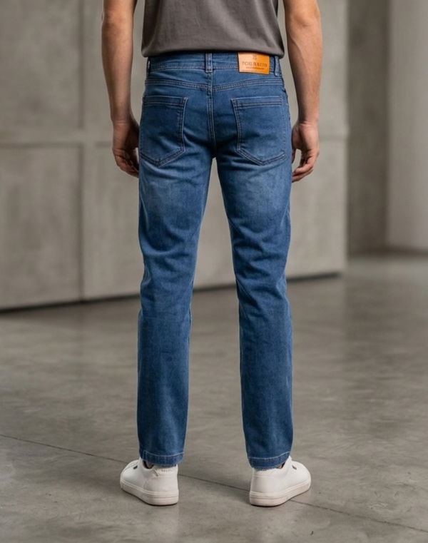 TOM DAVID Men's Straight Fit Standard Waist Jeans Mid Blue