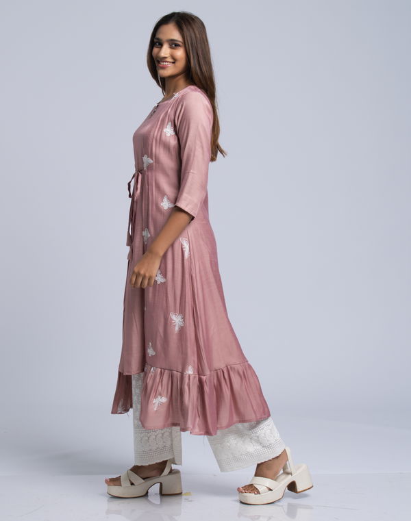 Women's Crew Neck Cotton Kurta Light Pink