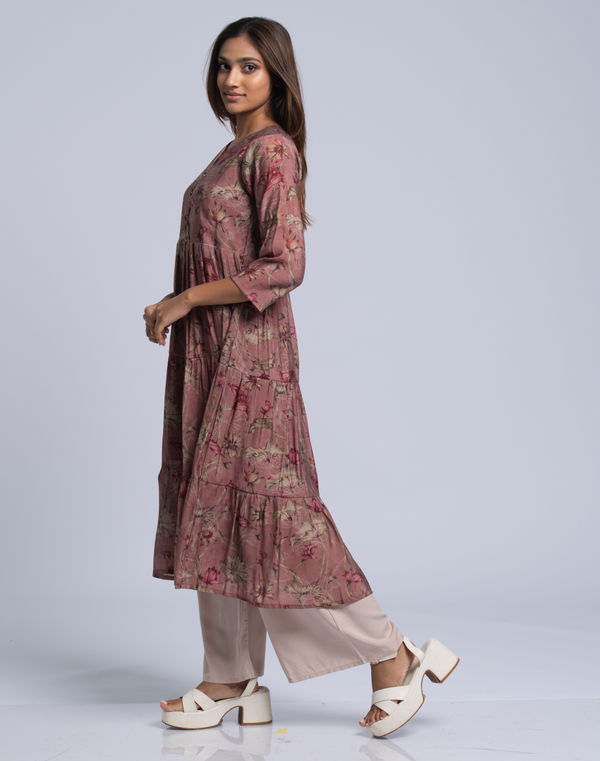 Women's Notch Neck Frock Style Kurta Pink