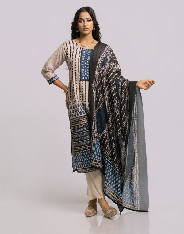 Women's Frock Style Crew Neck Printed Shalwar