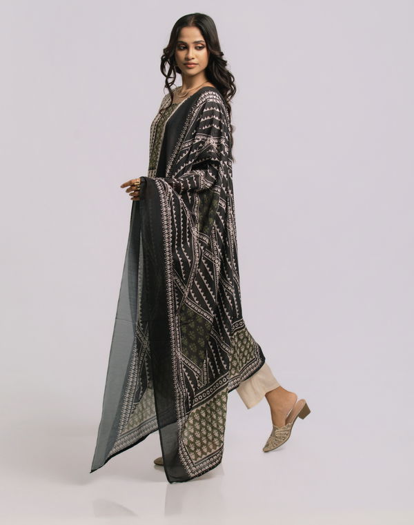 Women's Frock Style Crew Neck Printed Shalwar