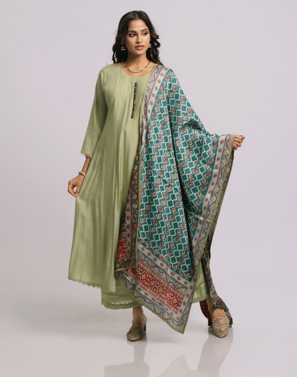 Women's Frock Style Crew Neck Shalwar Green