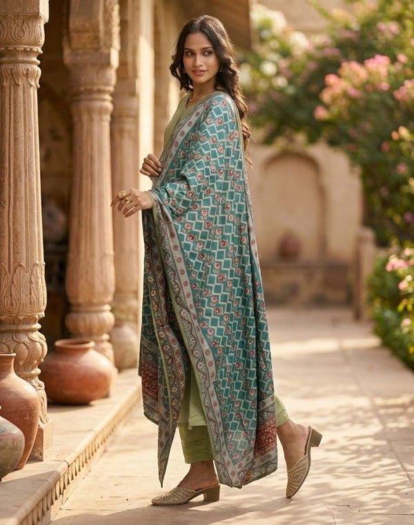 Women's Frock Style Crew Neck Shalwar Green