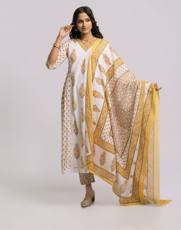 Women's Frock Style V Neck Printed Shalwar
