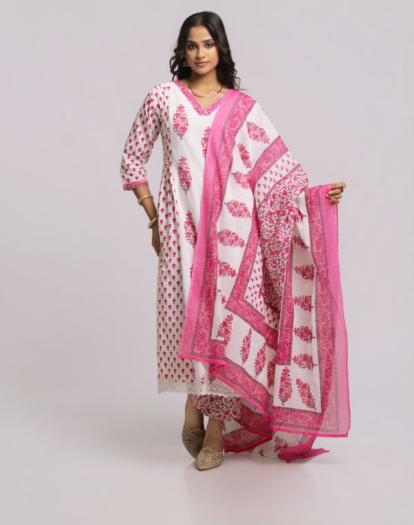 Women's Frock Style V Neck Printed Shalwar