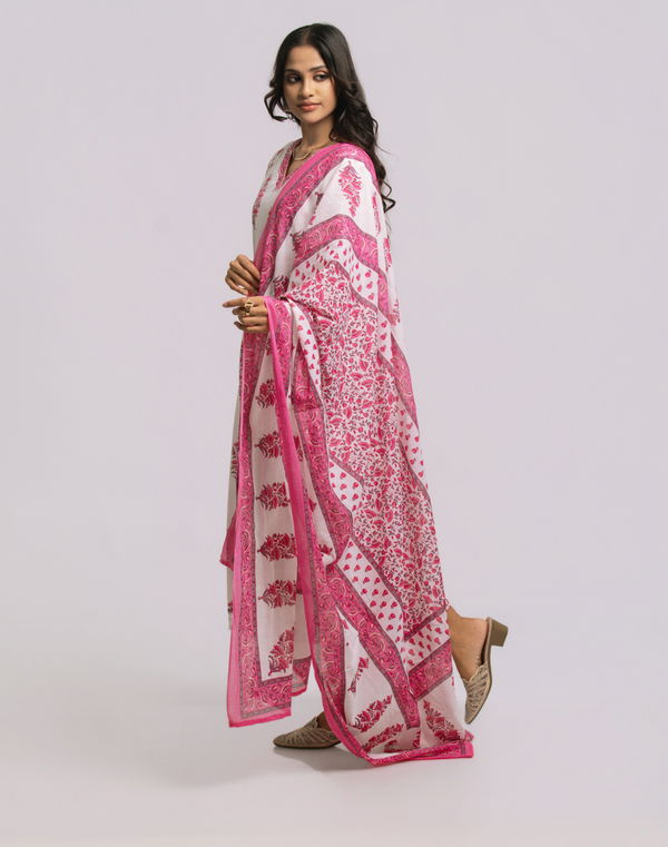 Women's Frock Style V Neck Printed Shalwar