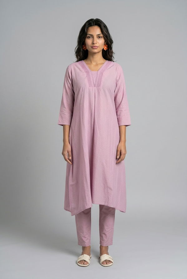 Women's Frock Style V Neck Printed Shalwar Purple
