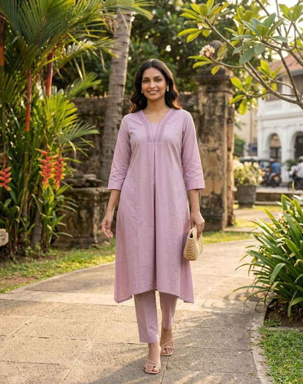Women's Frock Style V Neck Printed Shalwar Purple