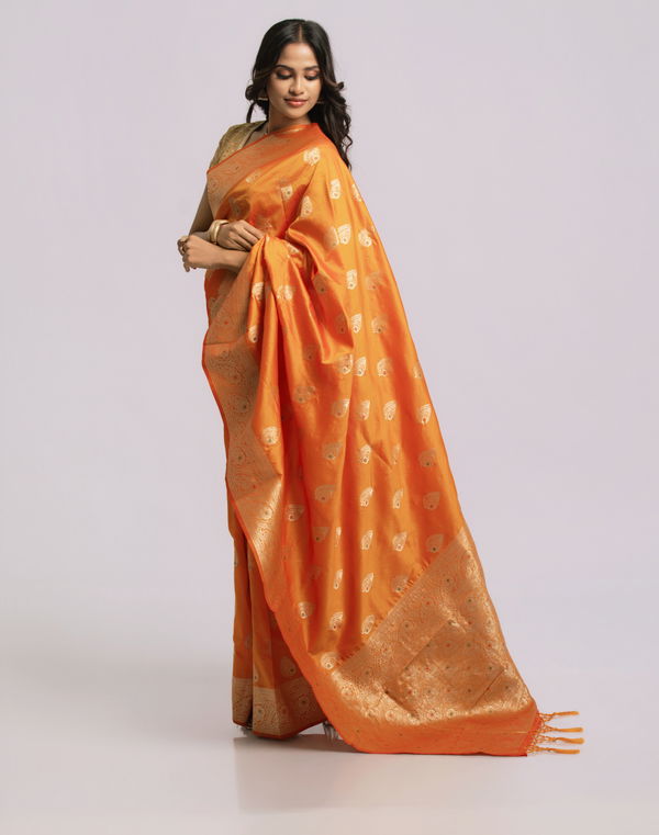 Women's Pattu Saree Orange & Gold