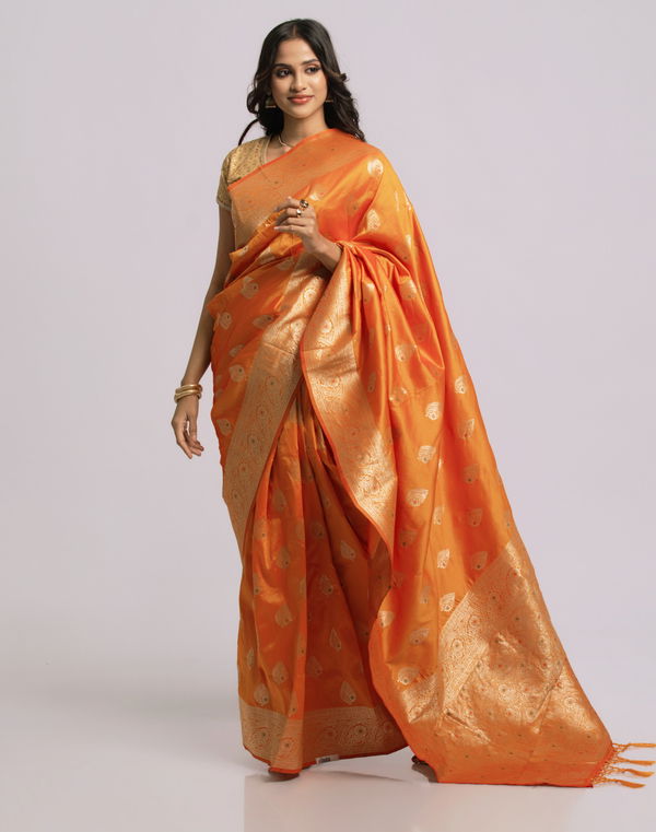 Women's Pattu Saree Orange & Gold