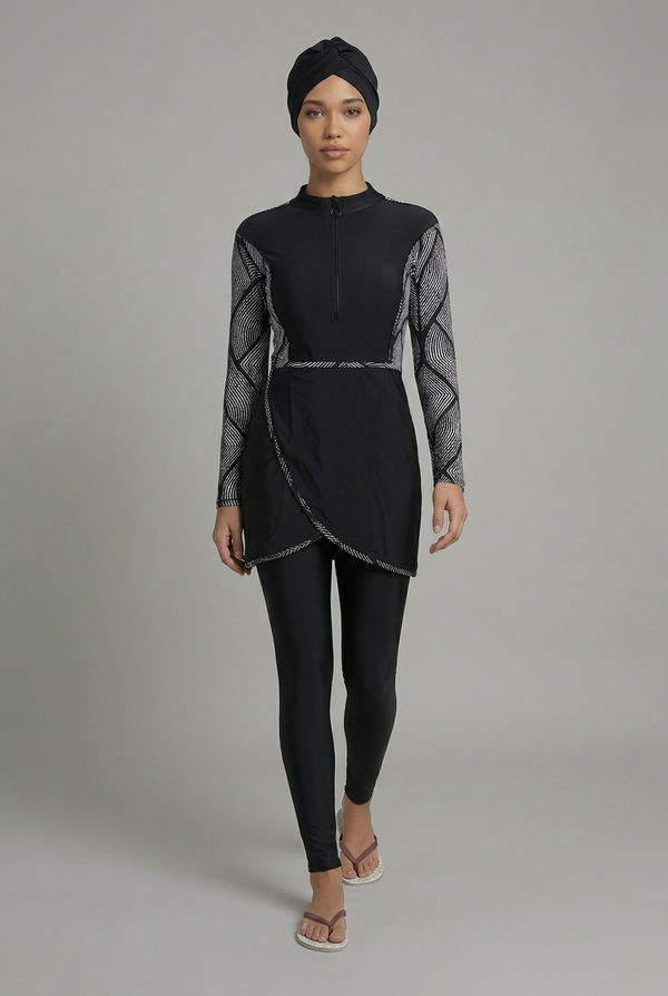 Women's Printed 3 Pcs Burkini Black