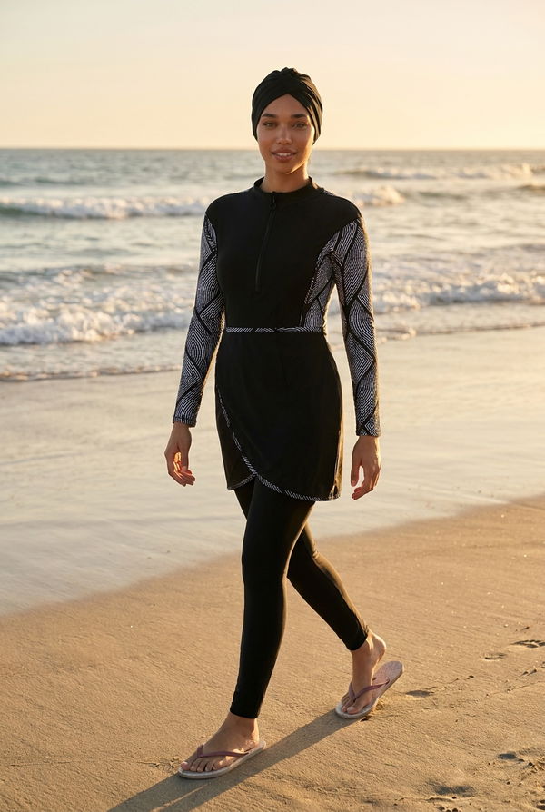 Women's Printed 3 Pcs Burkini Black