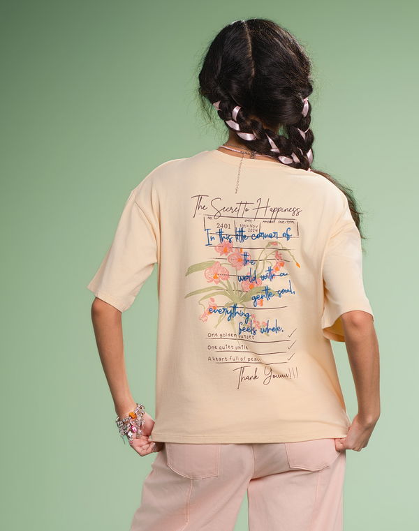 NOLIMIT THE SECRET GARDEN Kids Girls Oversized T-Shirt Cream