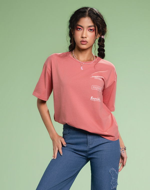 NOLIMIT THE SECRET GARDEN Kids Girls Oversized T-Shirt Dusty Pink