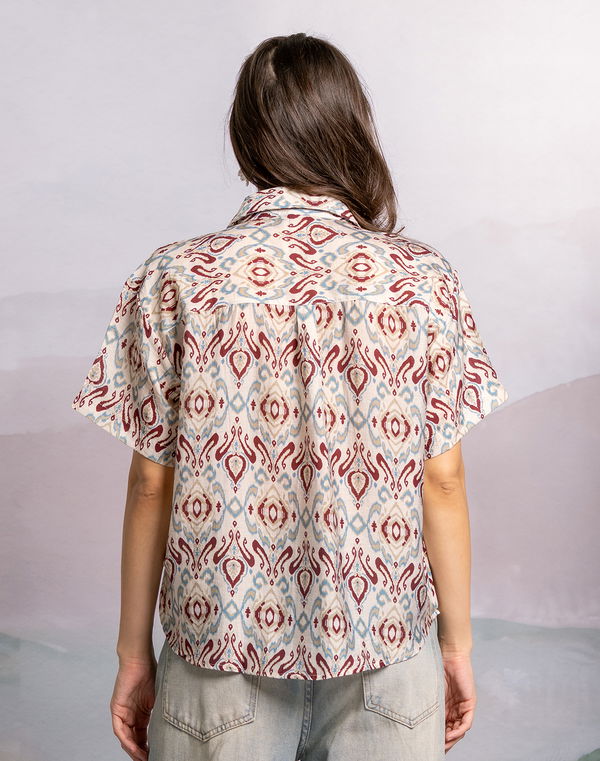 NOLIMIT Women's Printed Shirt Blouse Blue & Maroon