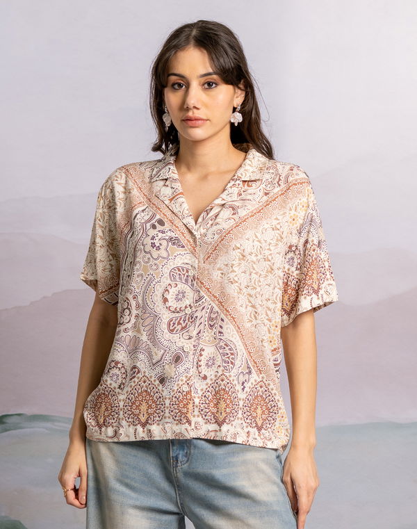 NOLIMIT Women's Printed Shirt Blouse Brown & White